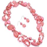 Long 60 Inch Coral Beaded Necklace Set
