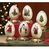 6 Ceramic Holiday Decorated Collectible Eggs Set by Collections Etc