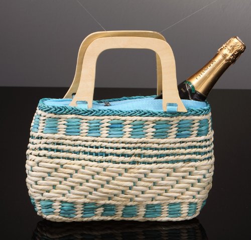 Trendy Strandtasche aus festem Bast in t&uuml;rkis