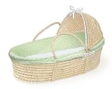 Natural Hooded Moses Basket with Sage Furry Dot Bedding by Badger Basket
