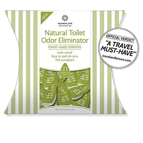 Travel Size Toilet Odor Eliminator - 21 Single-Use Pods - Leak Proof & Made with Natural Ingredients. No more embarrassing odors! Discrete & pocket portable. TSA Approved & Made in USA (SPT07FPB)
