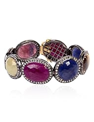 18kt Gold Diamond Pave Gemstone Link Chain Bracelet Silver Designer Jewelry