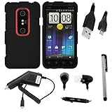 GTMax 5pc Bundle - Hard Rubberized Snap On Case (Black) + Micro-USB Rapid C ....