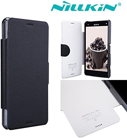 Sony Z3 Compact case WASON@ Fresh Side Flip Pu Leather Cover Pc Hard Case Shell Compatible for Sony Xperia Z3 Compact Z3 MINI (Fresh Black)