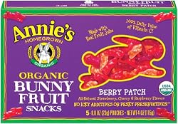 Annie's Homegrown Berry Patch Organic Bunny Fruit Snacks, 5-Count Pouches (Pack of 4)