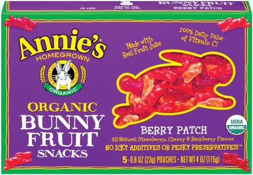 Annie's Homegrown Berry Patch Organic Bunny Fruit Snacks, 5-Count Pouches (Pack of 4)