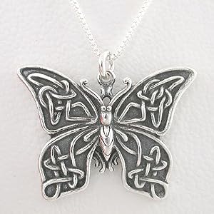 Detailed Celtic Butterfly Pendant in Sterling Silver on an 18" Sterling Box Chain, #8726