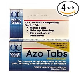 Quality Choice Azo Tabs Urinary Analgesic 95mg. Tablet 32 Count ,  Boxes (Pack of 4)