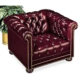 Chesterfield Traditional Leather Club Chair Blackberry Leather/Mahogany Frame