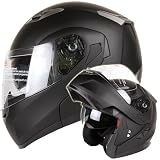 MATTE BLACK DUAL VISOR MODULAR MOTORCYCLE HELMET DOT (Large)