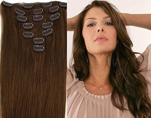 Najia 7pcs/set Clip In Remy Human Hair Extensions Straight (18inch 70g,#12 Light Golden Brown)