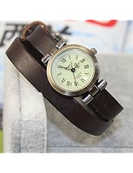 Quartz Fashion Weave Wrap Around Leather Retro Bracelet Womans Wrist Watch Keep Brown