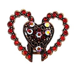 Hair Clip - H34 - Double Heart set with Swarovski (tm) Crystal Stones ~ Siam Red