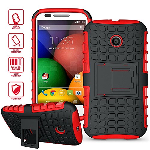 ElBolt Motorola E / Moto E 3 in 1 Bundle Armor Grenade Viewing Stand/Kickstand Hard Gel Case- Red (Free Ultra-Sensitive Stylus Pen and Premium Screen Protector by ElBolt TM)
