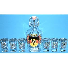 German Liquor Set 1 Eagal Decanter with 6 Shot Glasses
