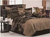 Luxury Brown Leave Faux Linen Comforter Set Queen