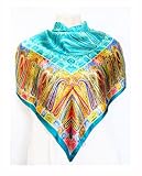 Satin Multicolor Ornamental Print on Turquoise - Silk Square Scarf 35