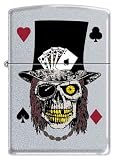 Zippo Custom Ligher - Royal Flush Poker Skull with Top Hat Spade Ace Cards, Satin Chrome, New for 2011 Logo