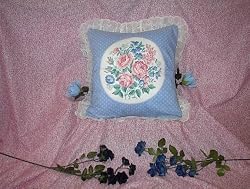Blue & White Floral with a Lace Ruffle 16" Throw Pillow