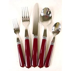 5 piece place setting cutlery set French design Burgundy Red handles antique style by Comptoir de Famille
