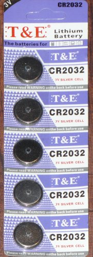 5-pack T&E CR2032 3V Lithium Button-cell Batteries, for Calculators, Watches, Remote Controls, Handheld Games and Other Electronics