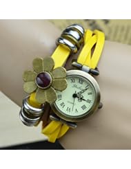 Yellow Color Women Girls Tiny Daisy Leather Belt Bracelet Watch
