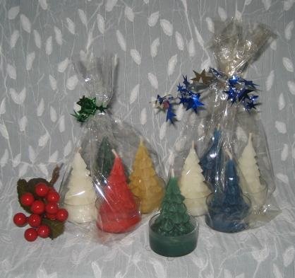 100% Beeswax Candles - Set of 4 Christmas Tree Tea-Lights in ASSORTED Holiday Colors!