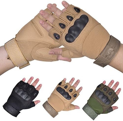 TooBike Military Gear Tactical Gloves Mountain Bike Gloves Road Racing Bicycle Gloves Tactical Airsoft Hunting Riding Cycling Gloves Men/Women Work Gloves,Tan Fingerless,M