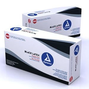 Dynarex Black Latex Exam Gloves, Powder-Free, XL, Box/100