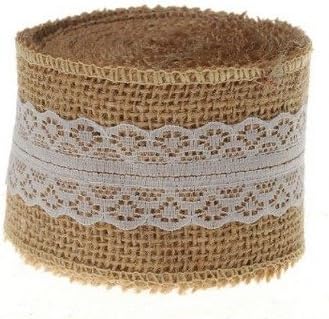 Lani Ang Decora 10 Yards Natural Hessian Burlap with Lace Ribbon 2 Inch Wide(White)