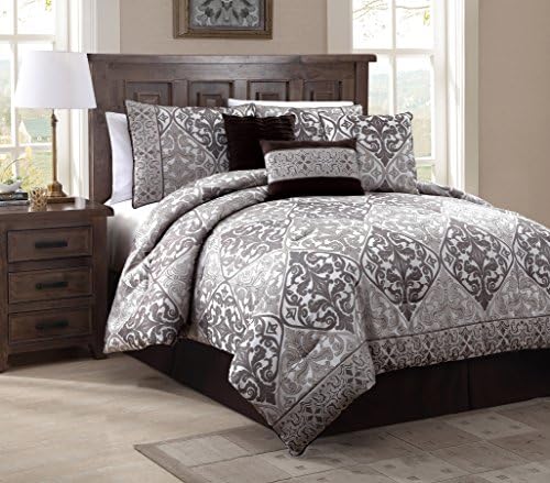 Heritage Bay 7 Piece Jesse Jacqaurd Comforter Set, King, Taupe