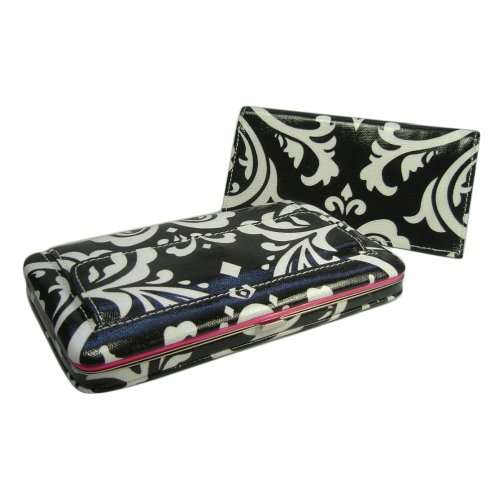 Damask Pattern Thick Fatty Flat Wallet w/ Checkbook Cover (CS-2070NFLP-Hot Pink)