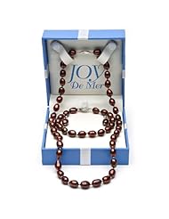 925 Sterling Silver Freshwater Pearl Chocolate and Sterling Silver Beads Necklace, Bracelet and Earrings Set QSET-10353-AM in Gift Box