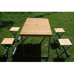 Campingtisch mit 4 Faltst�hle aus Holz von KANANA