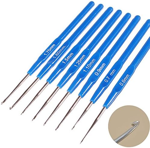 8Pcs/Set Crochet Hooks Plastic Knitting Needles Craft Needlework Mixed Metallic Blue Handle Kit Loom Tool Sewing Patchwork