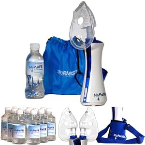 MyPurMist Deluxe Kit: MyPurMist Handheld Steam Inhaler + Hands Free Holder + Water + Two Adult Masks
