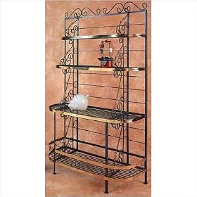 48 Wrought Iron French Bakers Rack Style: With Brass Trims and Brass Tips, Finish: Aged Iron by