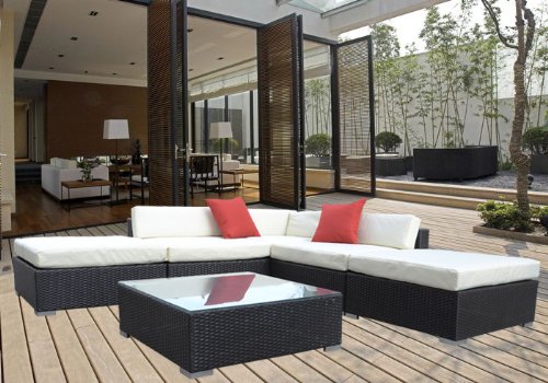 Frugah 6 Piece Outdoor Rattan Sofa Wicker Sectional Patio Garden Furniture Lounge Chair