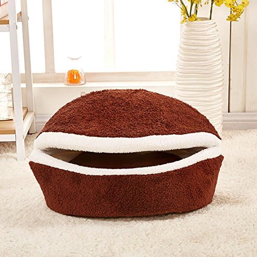Daisy1993 Detachable Hamburger Design Pet House Shell Shaped Pet Bed for Small Cats with Waterproof Bottom (M(17.7"x13.7"), Coffee)