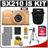 Canon PowerShot SX210 IS 14 MP Digital Camera with 14x optical Zoom (Gold) with 8GB Card + (2) Batteries + Case + Tripod + Accessory Kit