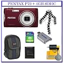 Pentax Optio P70 12MP Digital Camera (Red) + Willoughby's 4GB SDHC Travelers Package