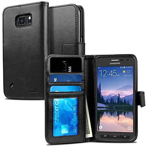 Galaxy S6 Active Case, NuNu Modish Samsung Galaxy S6 Active Wallet Case [Premium] BLACK Stylish Flip Folio Wallet Case with Stand for Samsung Galaxy S6 Active