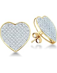 10k White and Yellow Two Tone Gold Heart Shape Pave Set Round Diamond Stud Earrings - 12mm Height * 11mm Width (1/3 cttw)
