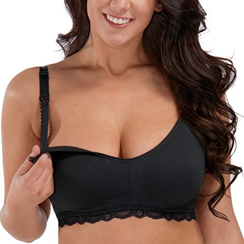 La Isla Women's Maternity Wire Free Cotton Lace Breastfeeding Nursing Bra