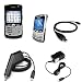 Solid Black Rubberized Snap on Case + Rapid Car Charger + Home Travel Charger + Clear Reusable LCD Screen Protector + USB Data Cable for RIM Blackberry 8300 8310 8320 8330 Curve Smartphone