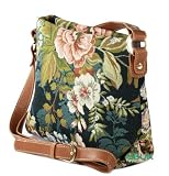 from Green Bear QHS Tapestry Ladies Petite Adjustable Across body Shoulder Messenger Bag (Moon Flowers) - Gobelin Style