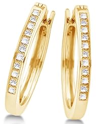 14K White Gold Channel Invisible Set Princess Cut Diamond Hoop Earrings - (1/2 cttw)