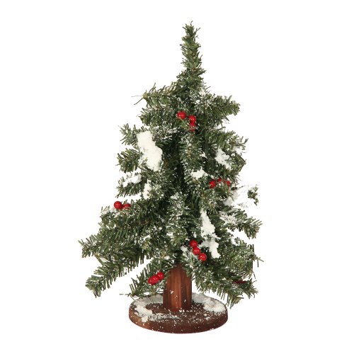 Prelit Art Christmas Trees - 12" Flocked Red Berry Pine Mini Village Artificial Christmas Tree - Unlit