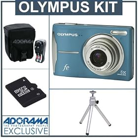 51WLP509vqL. SL500 AA280  Olympus FE 46 12 MP Digital Camera Kit,   Light Blue   with 4 GB Micro SD Memory Card, Table Top Tripod, Camera Case, 4 AA Ni MH Batteries with Charger