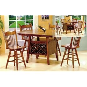 Drop Leafs Oak Pub Table with Barstools by AtHomeMart